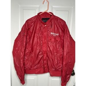 Vtg XL Red Motorcraft Racing Nylon Jacket Gas Oil Mechanic Rat Rod NASCAR  Logo
